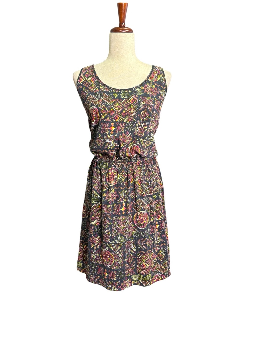 Patagonia Sleeveless Printed Dress Organic Cotton Keyhole Back Size XL
